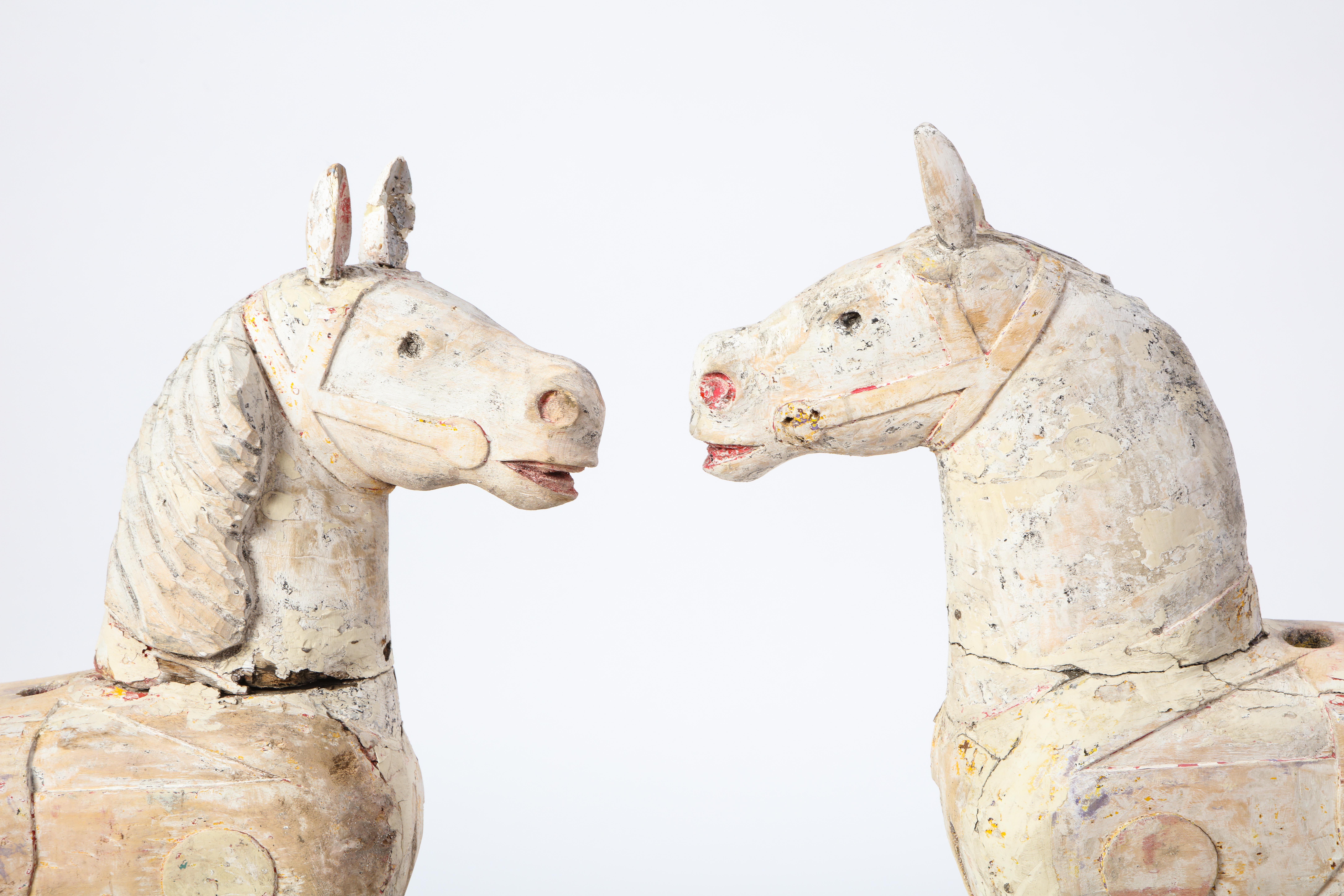 Pair of Small White-Painted Carousel Horses, 20th Century 5