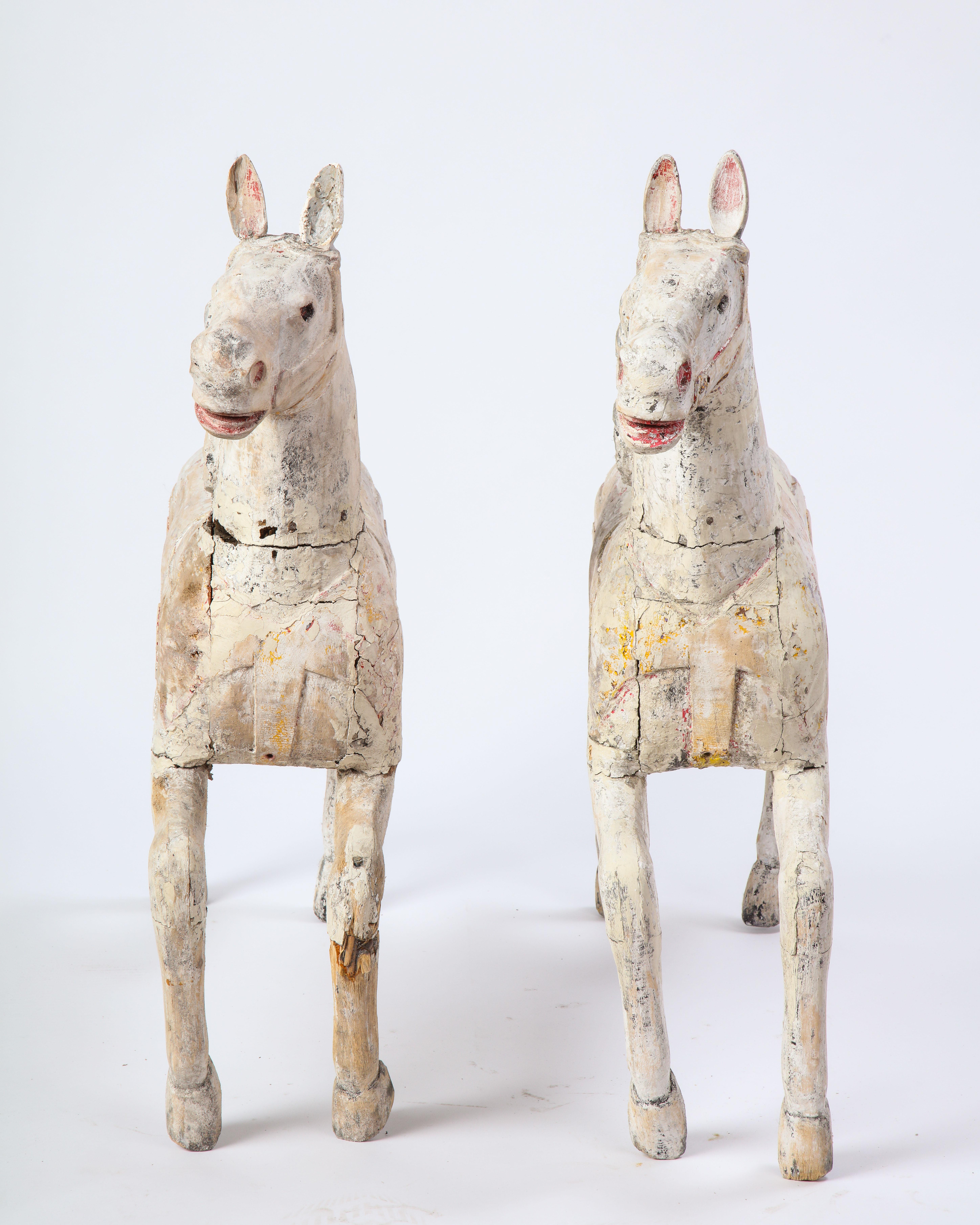 Pair of Small White-Painted Carousel Horses, 20th Century 6