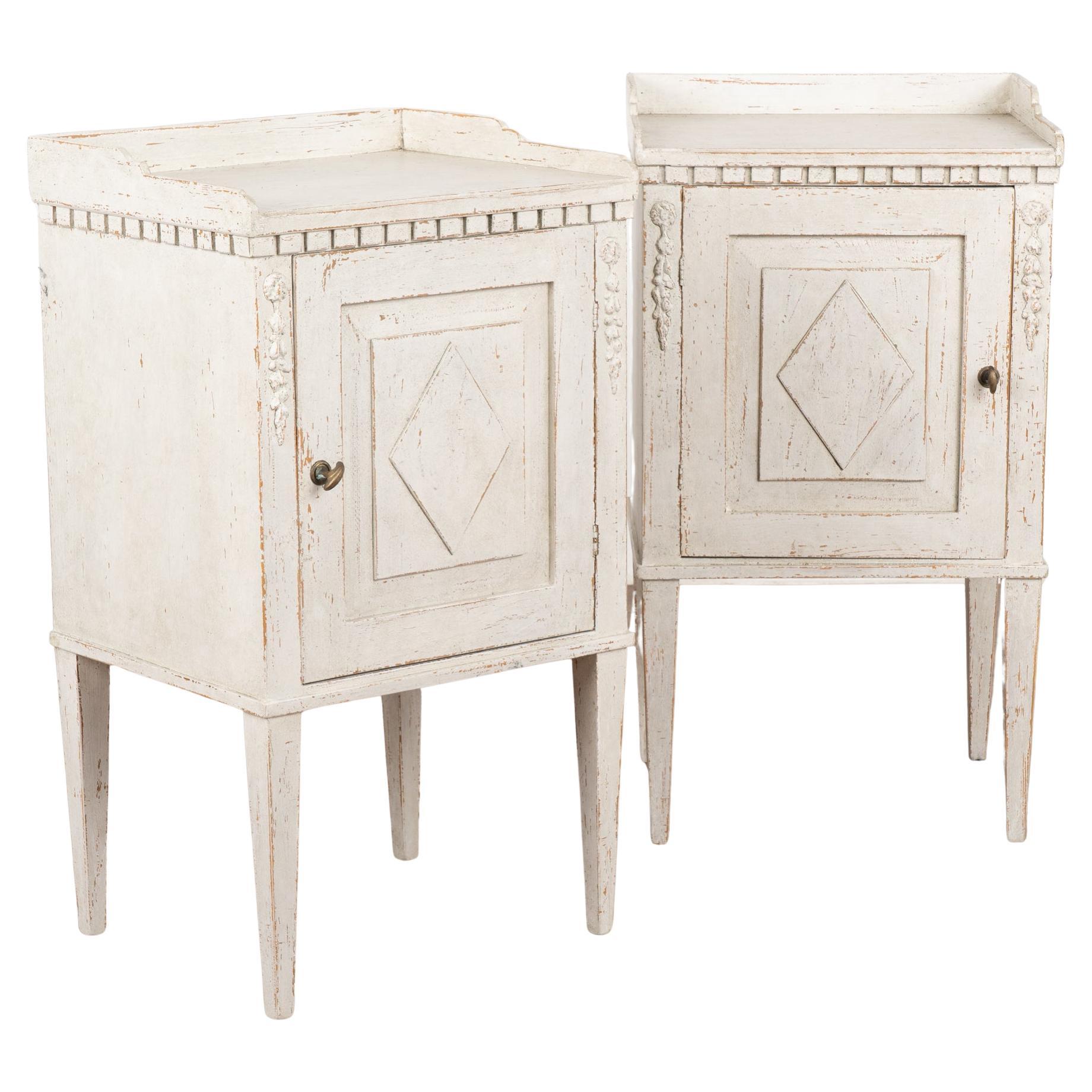 Pair of Small White Swedish Cabinets Nightstands, circa 1860-80