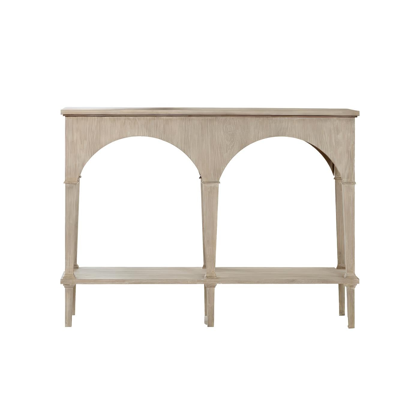 Modern Pair of Small Whitewash Console Tables For Sale