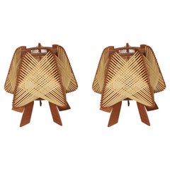 Pair of Small Wood and Ropes Table Lamps Pair of Small Wood and Ropes Table Lamps