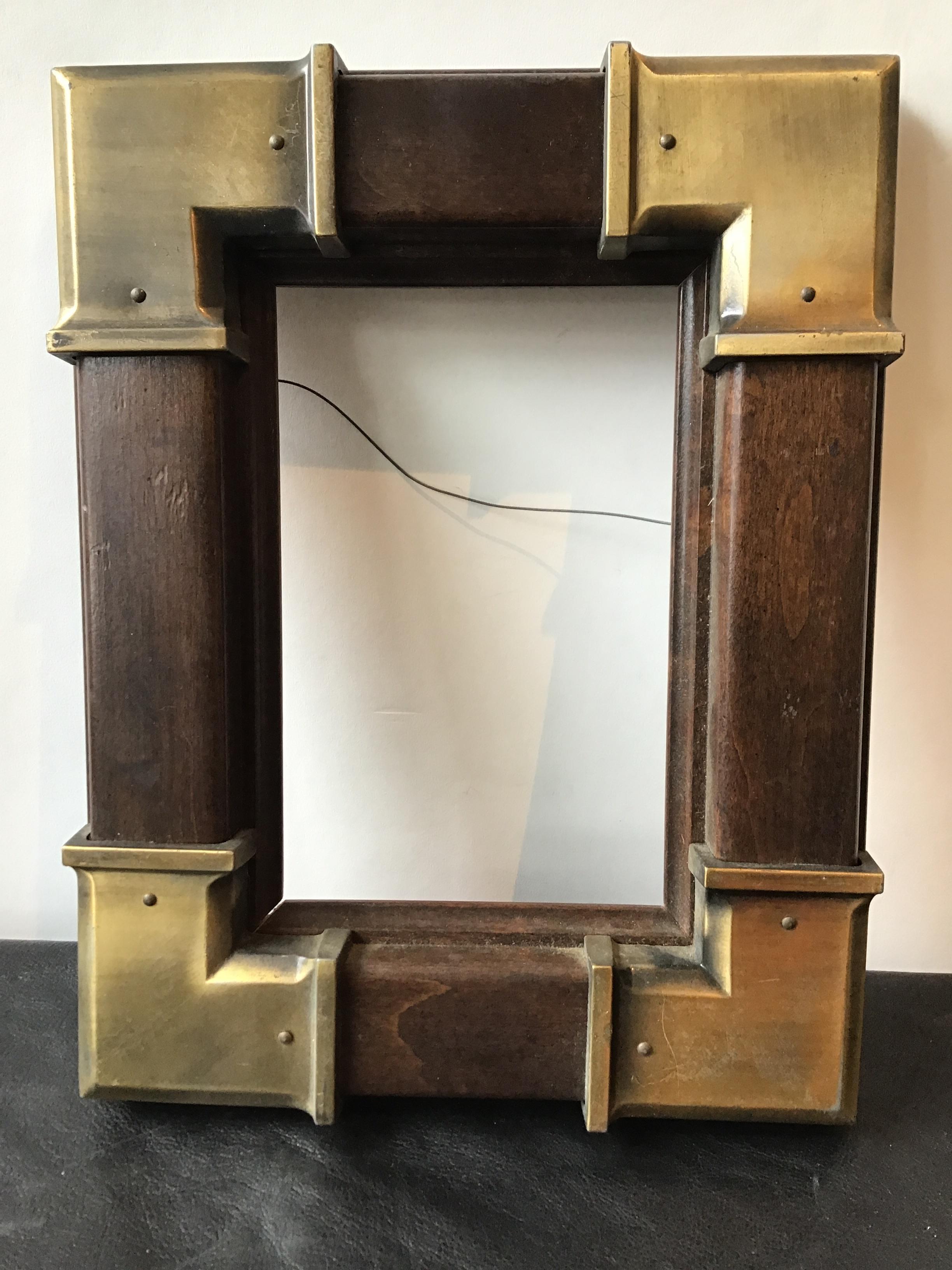 Pair of Small Wood Frames with Brass Accents In Good Condition In Tarrytown, NY