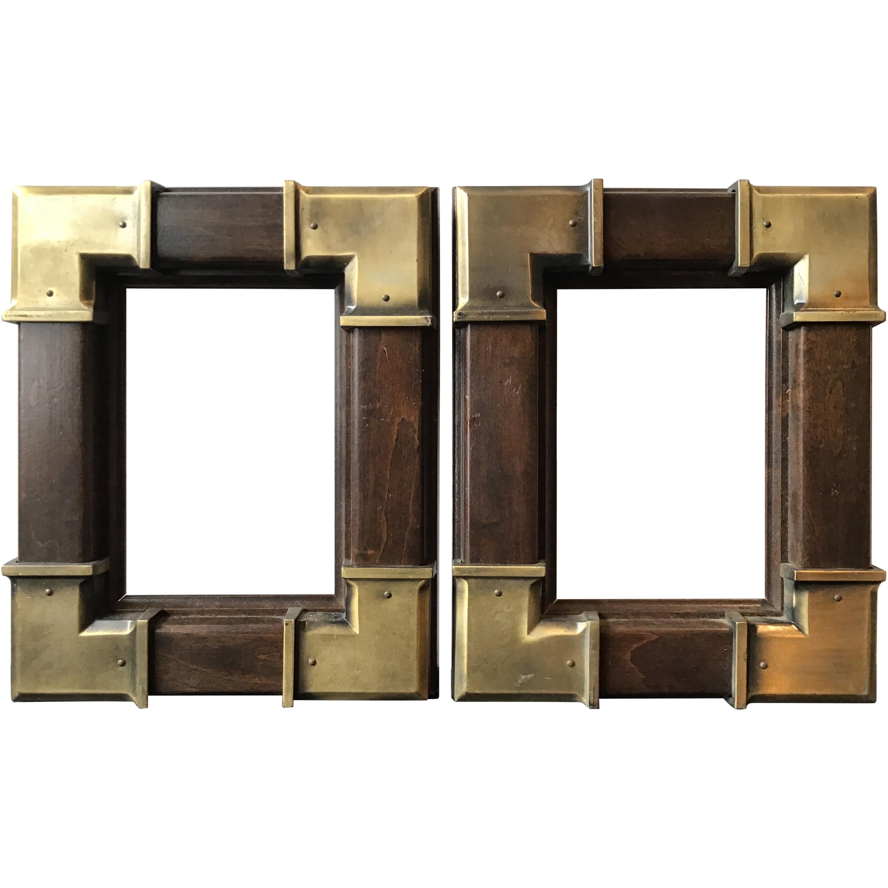 Pair of Small Wood Frames with Brass Accents
