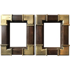 Retro Pair of Small Wood Frames with Brass Accents