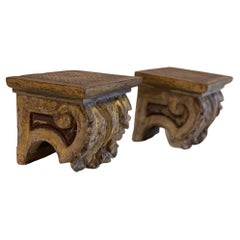 Pair of Small Wooden, Gilded Capitals, Church Decoration Ornament, from 1800