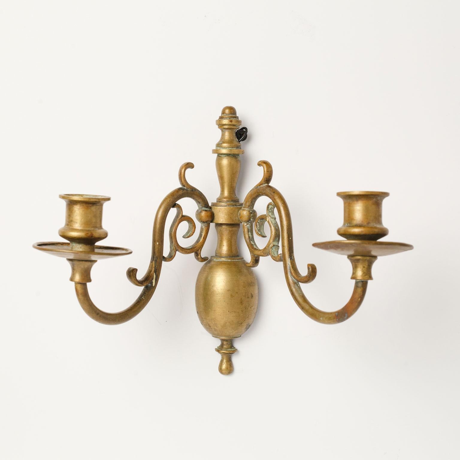 Baroque Pair of Smaller-Scale Brass Sconces