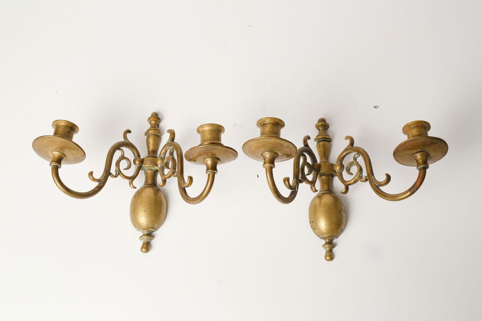 Belgian Pair of Smaller-Scale Brass Sconces