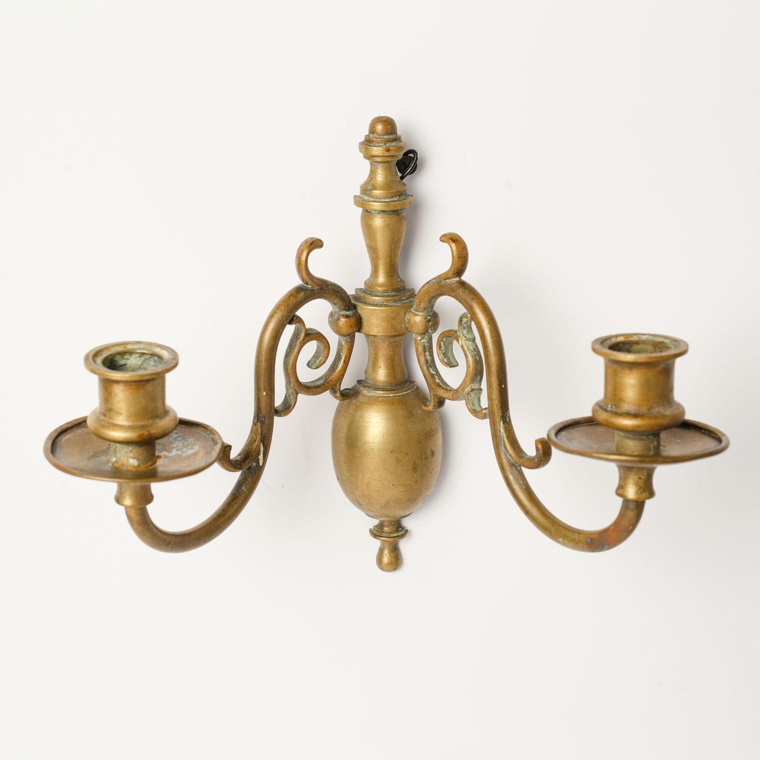 Cast Pair of Smaller-Scale Brass Sconces