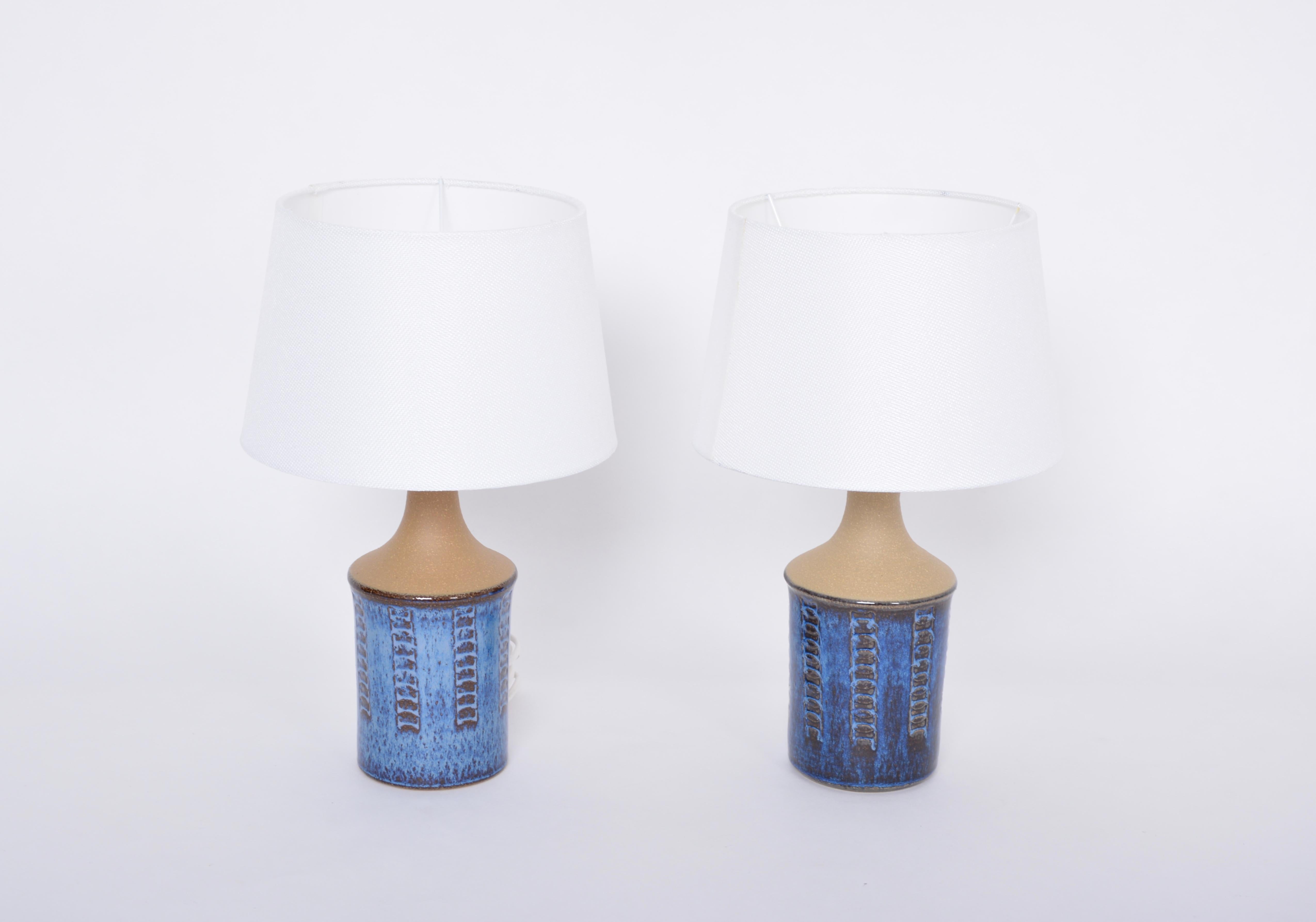 Pair of Small Blue Mid-Century Modern Table Lamps by Maria Philippi for Soholm
Beautiful Mid-Century Modern handmade stoneware table lamps by German designer Maria Philippi (1927-2004) and manufactured by Danish company Søholm Stentøj on the island