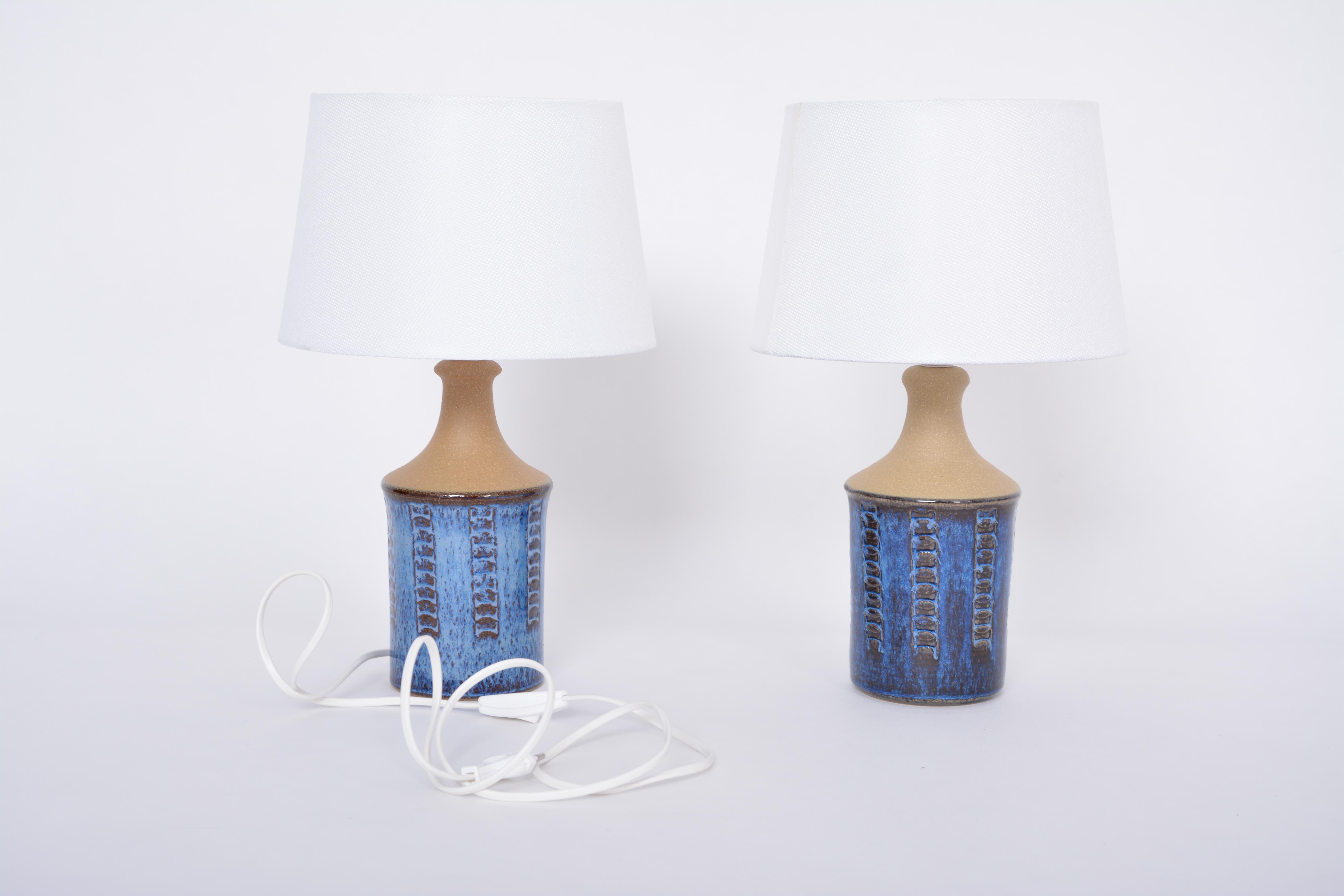 Ceramic Pair of Smalll Blue Mid-Century Modern Table Lamps by Maria Philippi for Soholm For Sale
