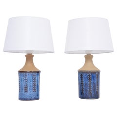 Vintage Pair of Smalll Blue Mid-Century Modern Table Lamps by Maria Philippi for Soholm