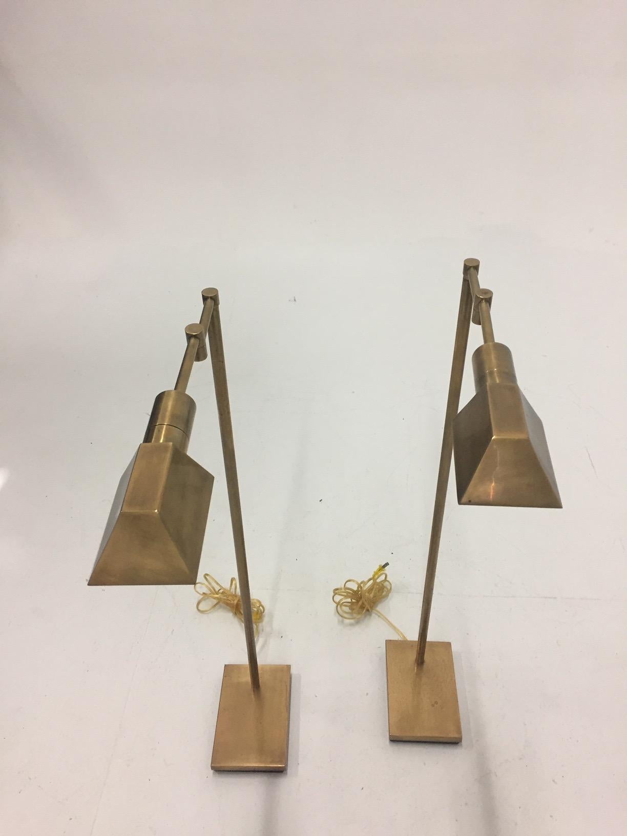 Pair of Smart Brass Adjustable Swing Arm Floor Lamps 4