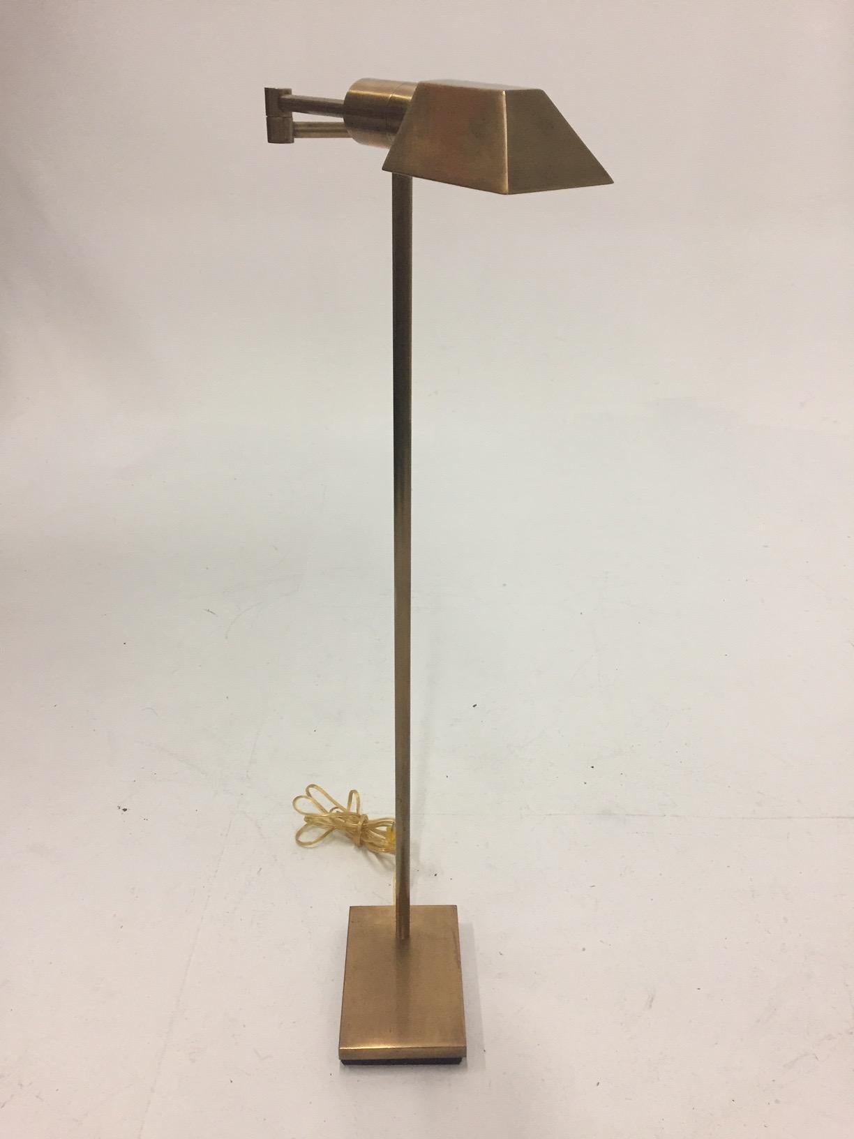 American Pair of Smart Brass Adjustable Swing Arm Floor Lamps