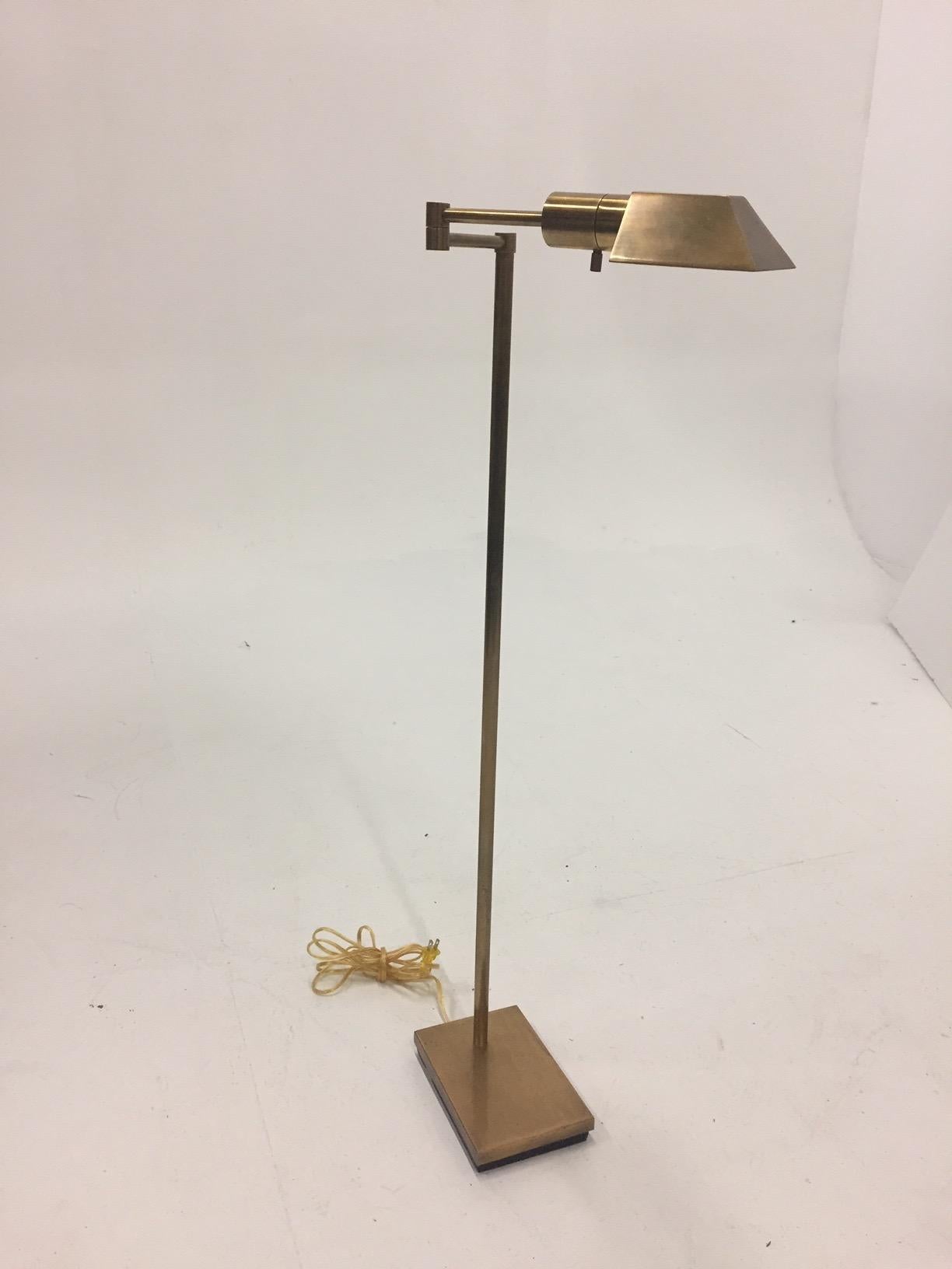 Late 20th Century Pair of Smart Brass Adjustable Swing Arm Floor Lamps