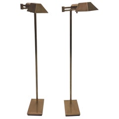 Pair of Smart Brass Adjustable Swing Arm Floor Lamps