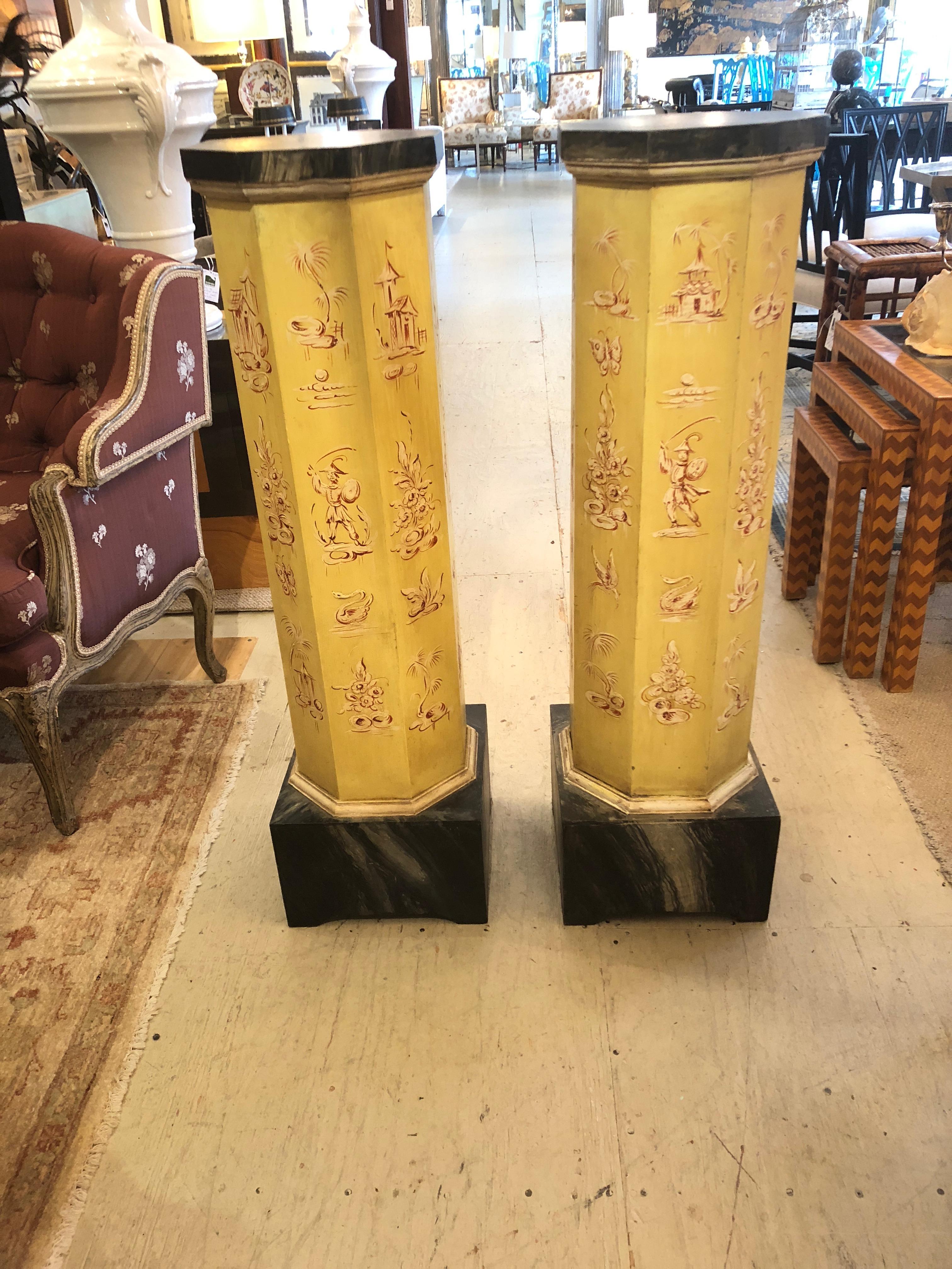 American Pair of Smashingly Dramatic Faux Painted Vintage Architectural Columns