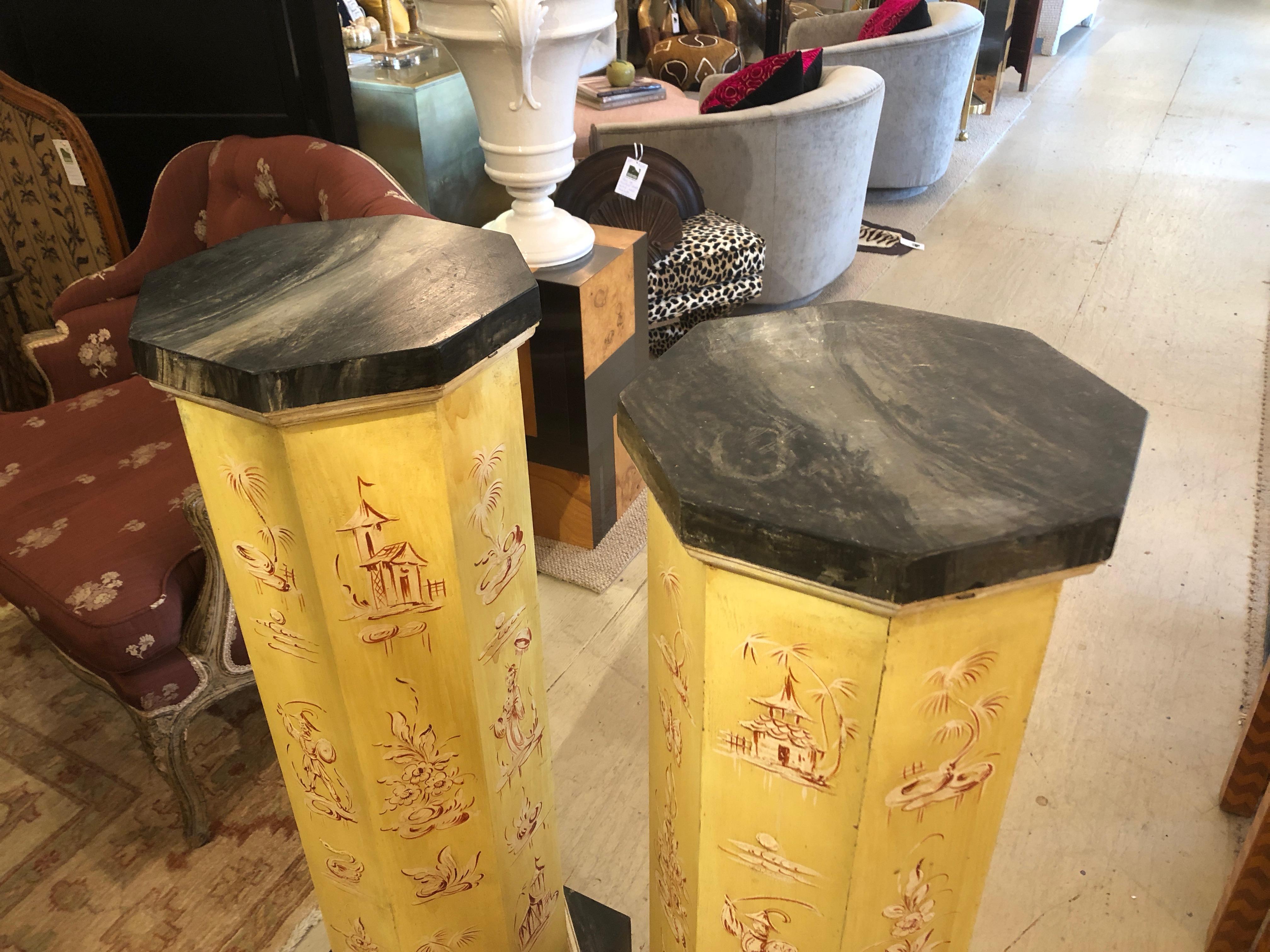 Mid-20th Century Pair of Smashingly Dramatic Faux Painted Vintage Architectural Columns