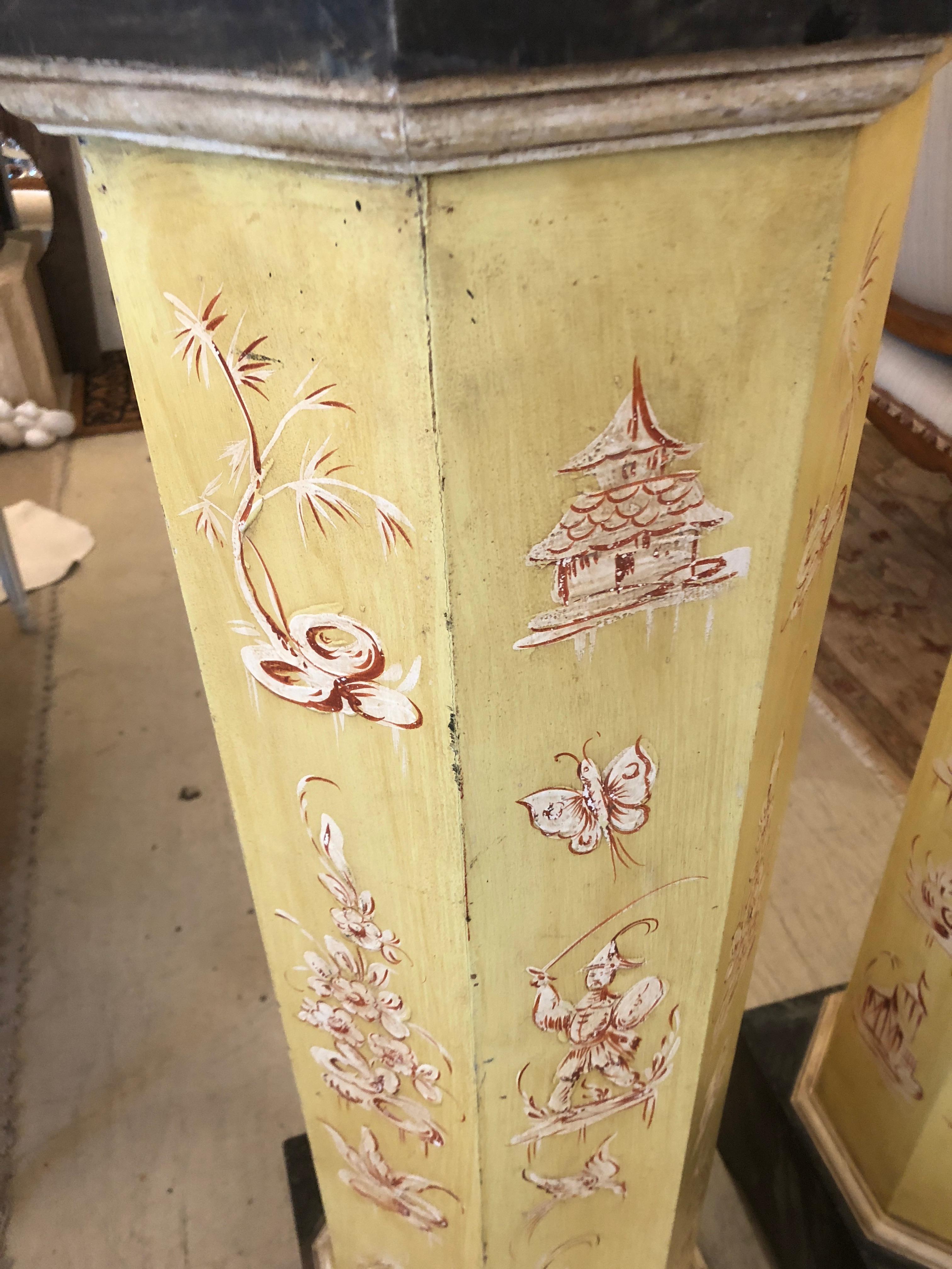 Pair of Smashingly Dramatic Faux Painted Vintage Architectural Columns 1