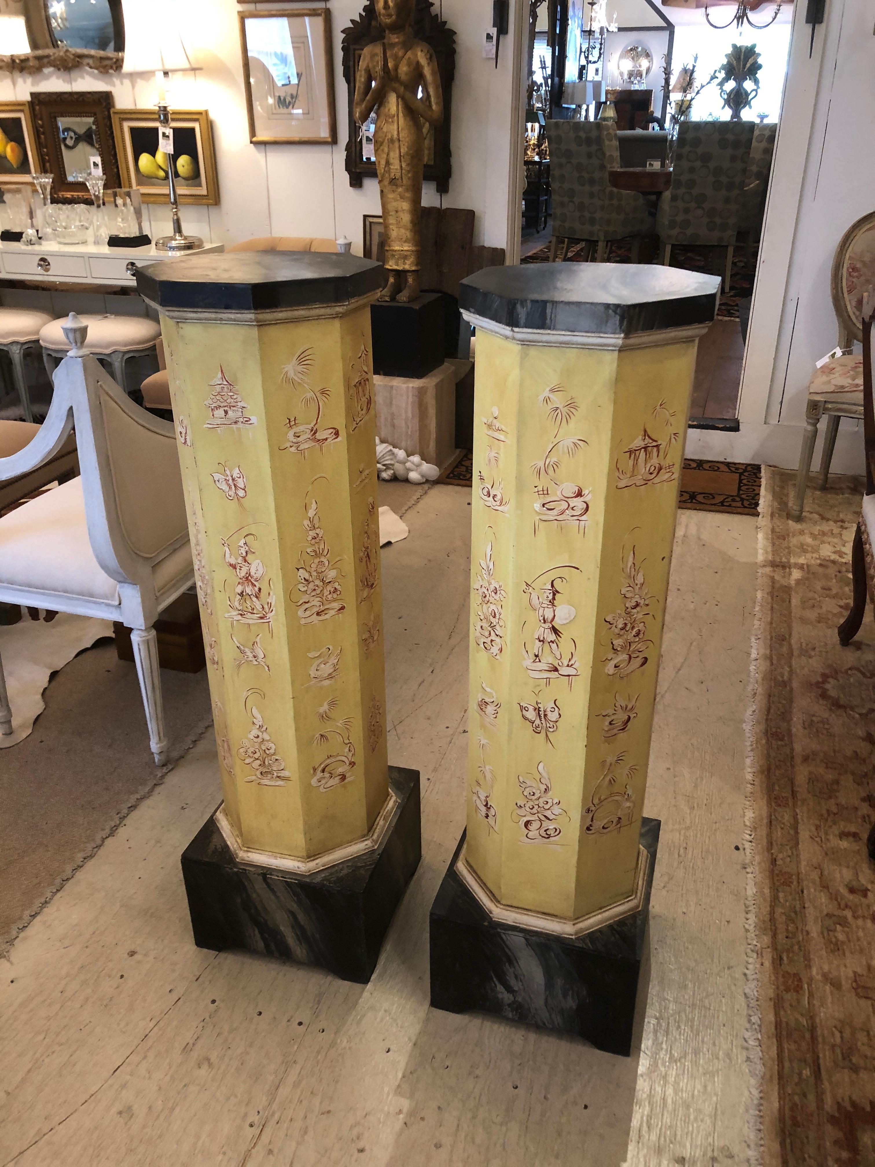 Pair of Smashingly Dramatic Faux Painted Vintage Architectural Columns 2