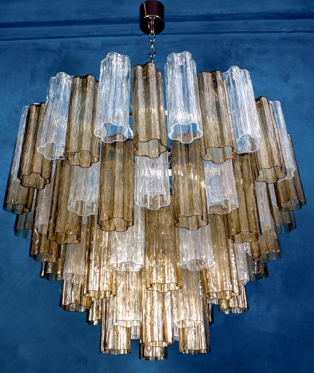 Pair of Smoke and Clear Murano Glass Tronchi Chandelier or Ceiling Light 7