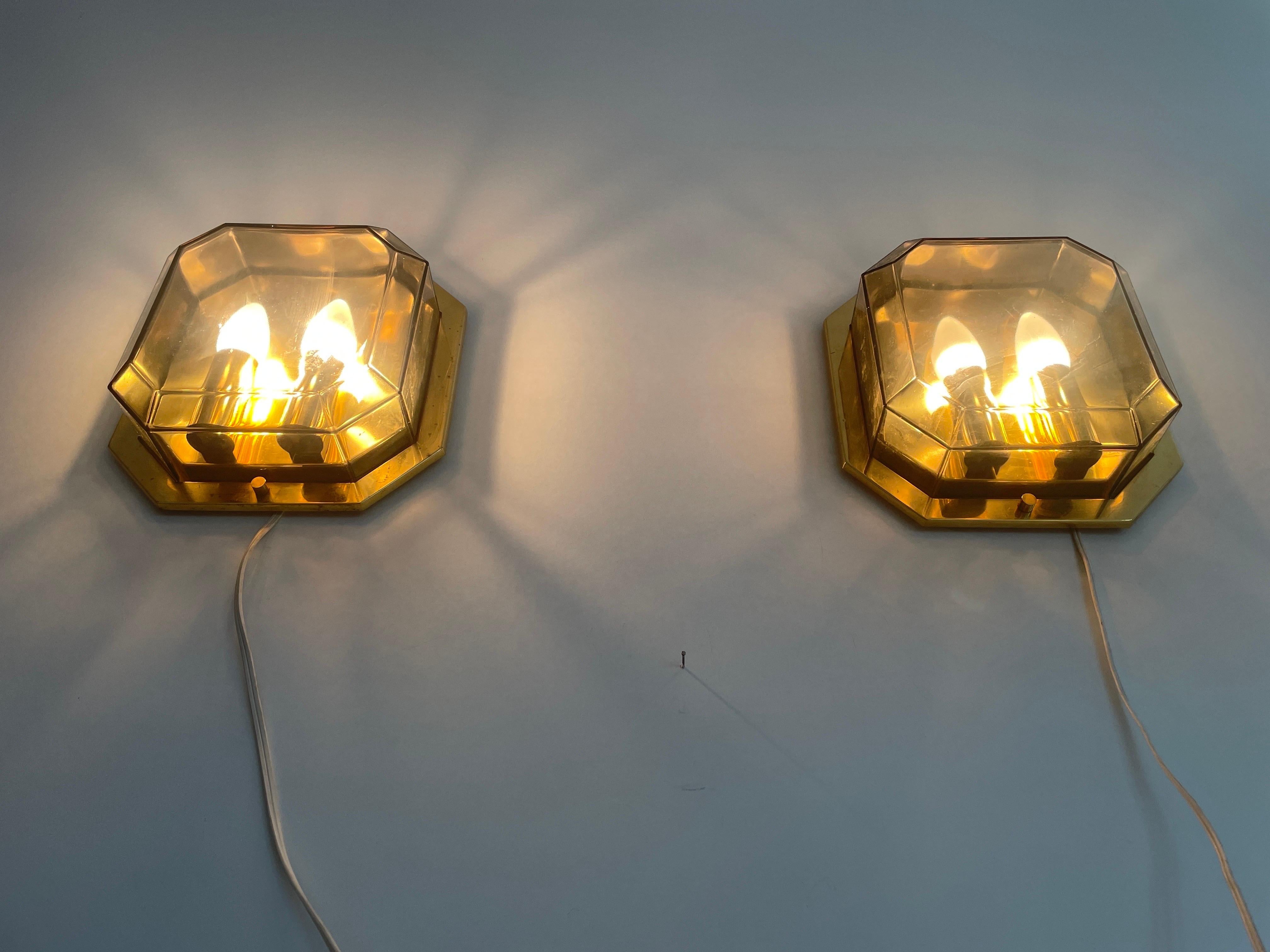Pair of Smoke Glass & Brass Sconces by Limburg, 1970s, Germany For Sale 9