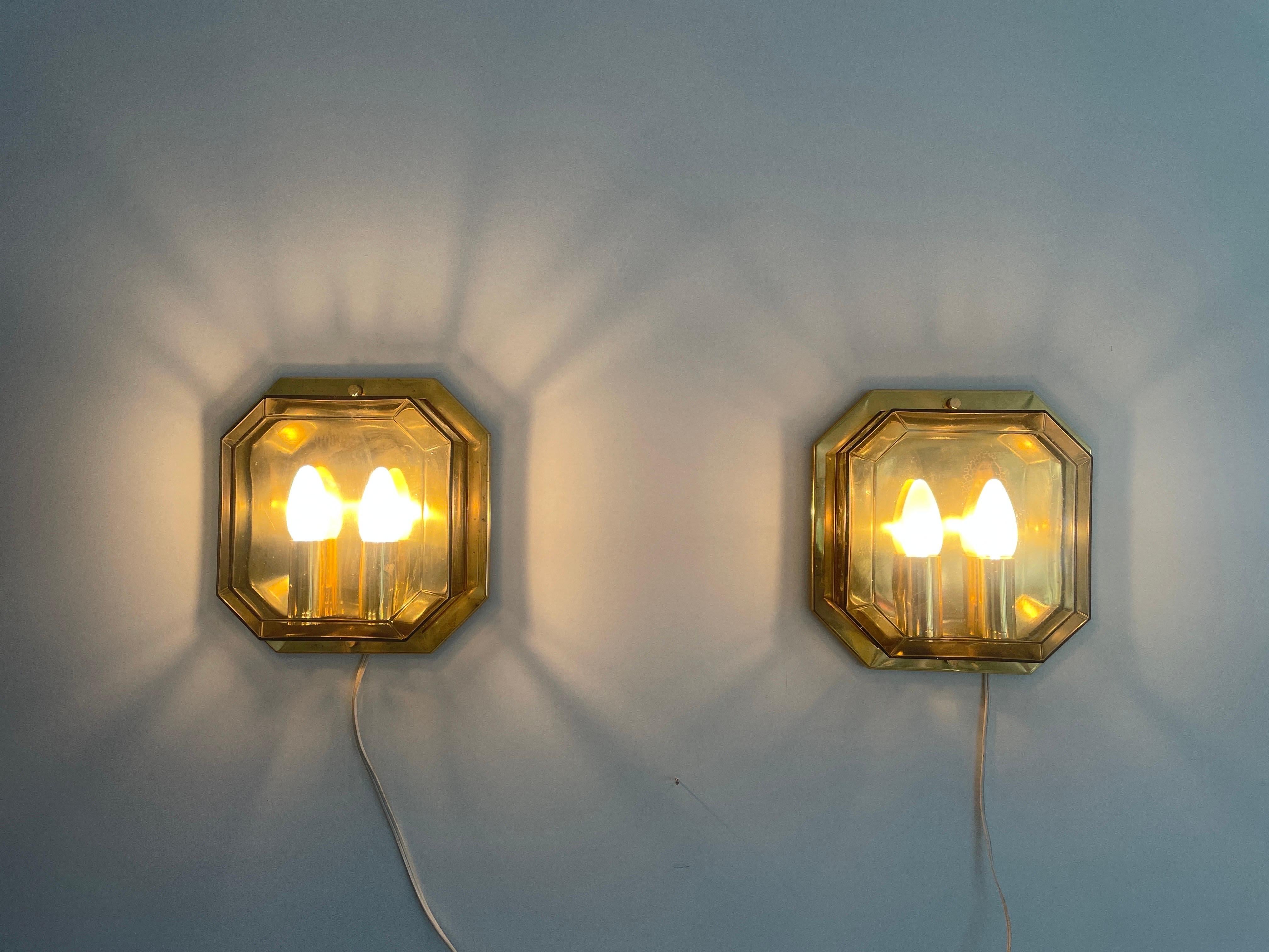 Pair of Smoke Glass & Brass Sconces by Limburg, 1970s, Germany For Sale 12