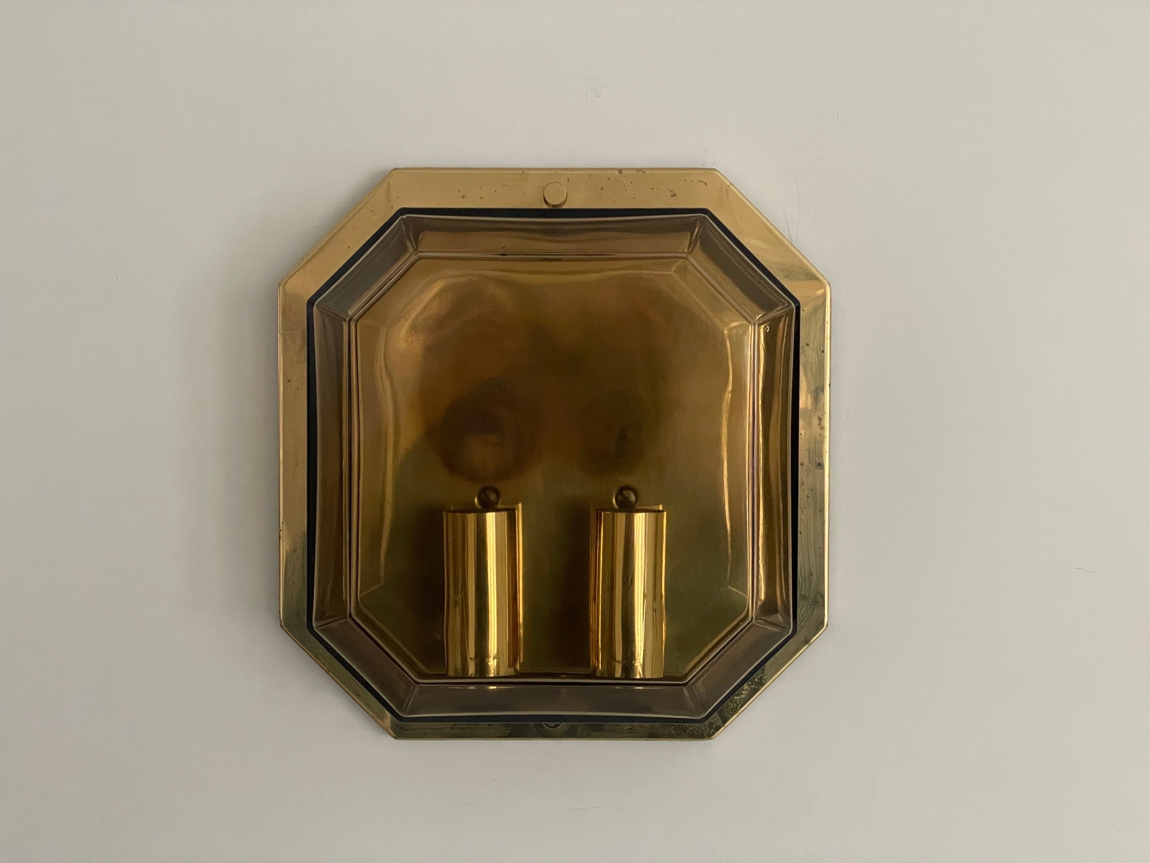 Late 20th Century Pair of Smoke Glass & Brass Sconces by Limburg, 1970s, Germany For Sale