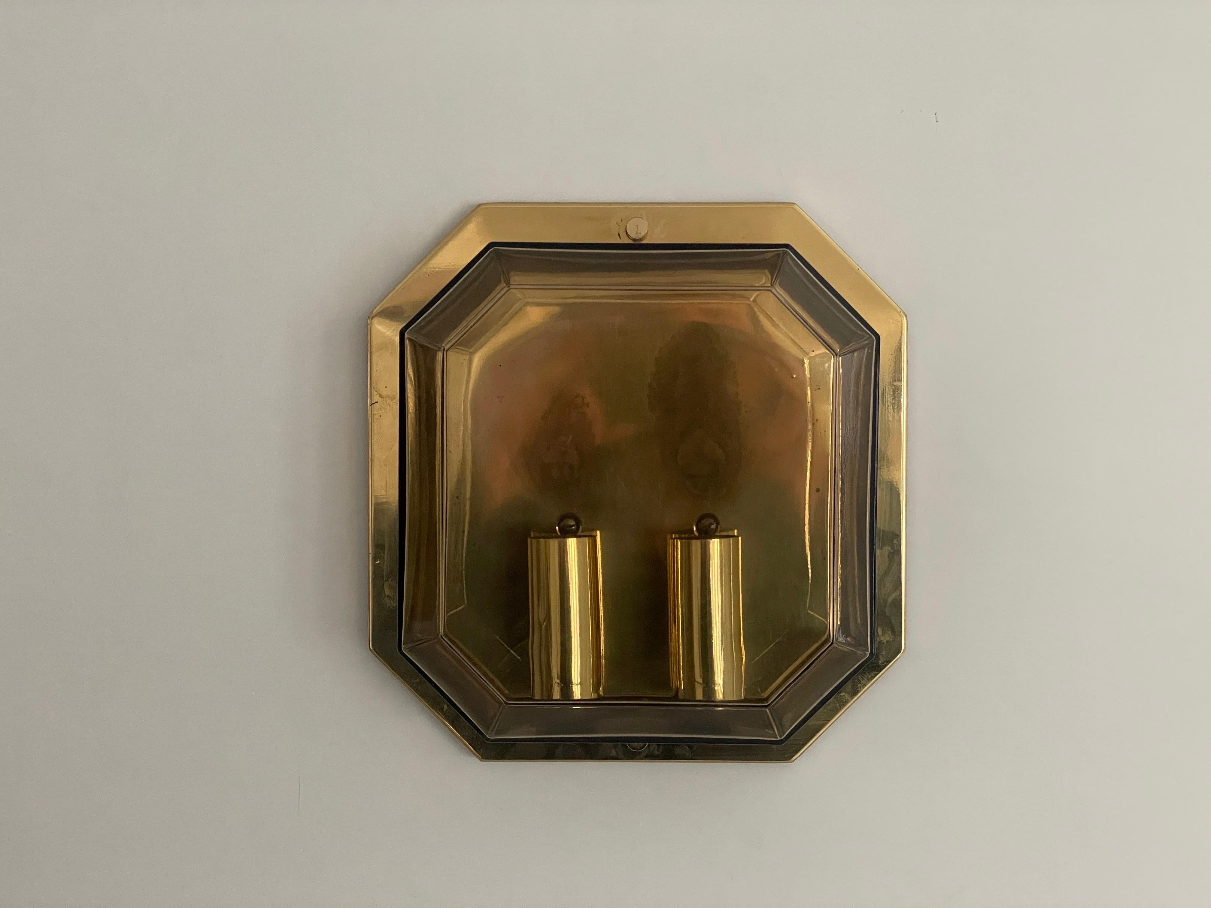 Pair of Smoke Glass & Brass Sconces by Limburg, 1970s, Germany For Sale 1