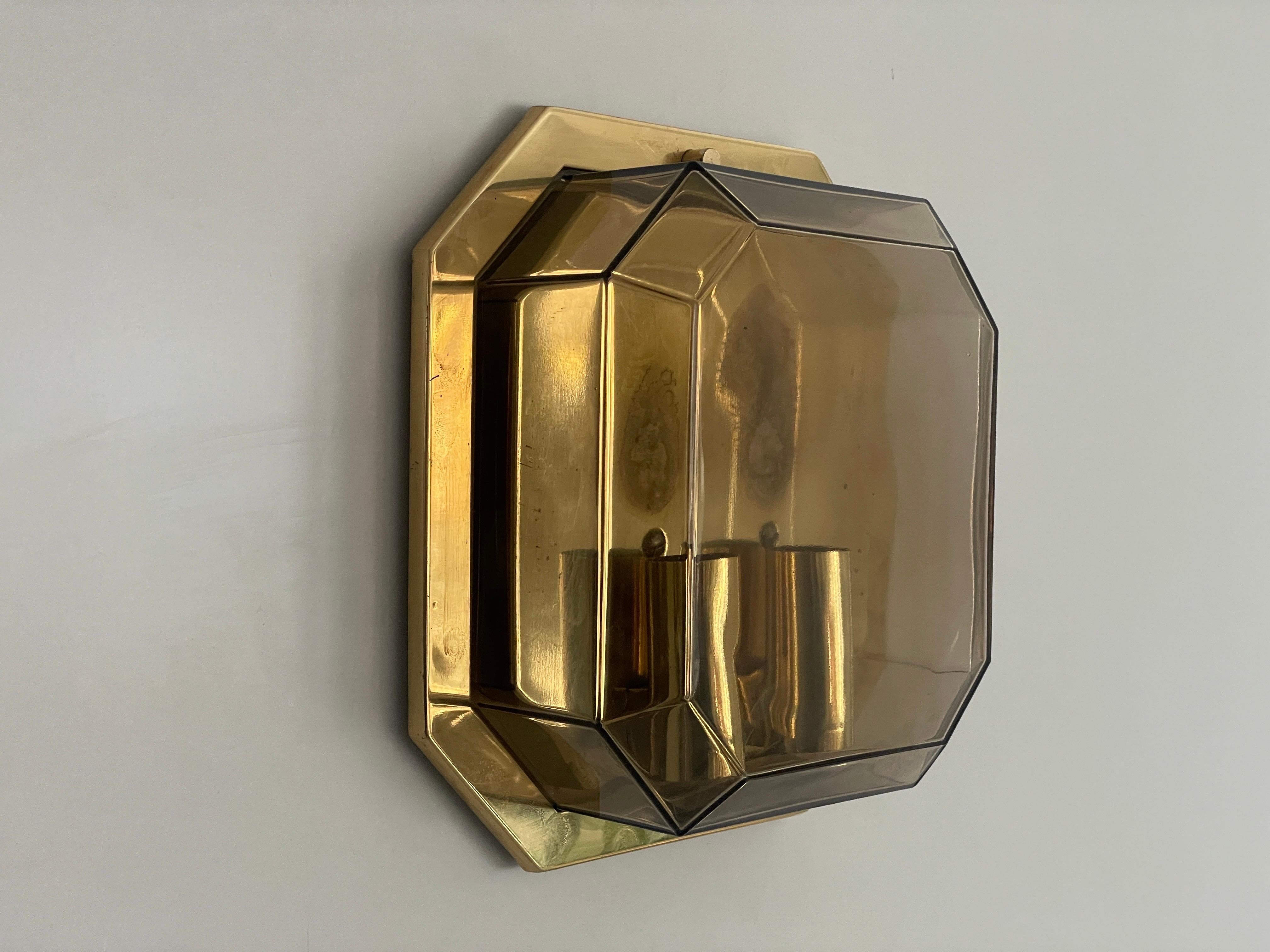 Pair of Smoke Glass & Brass Sconces by Limburg, 1970s, Germany For Sale 4