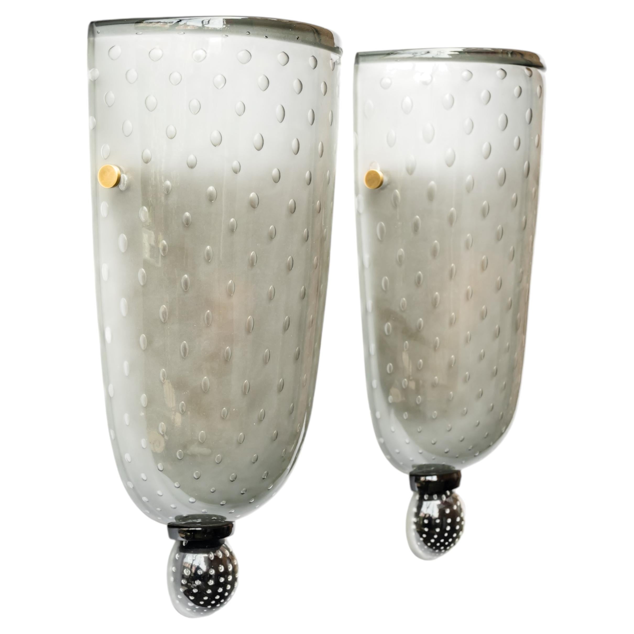 Pair of Smoke grey colour murano glass sconces attributed to Seguso
