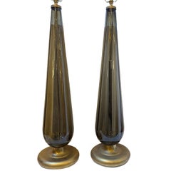 Pair of Smoke Murano Glass Lamps