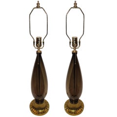 Pair of Smoke Murano Glass Table Lamps