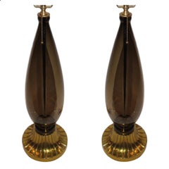 Pair of Smoke Murano Glass Table Lamps
