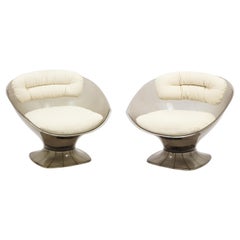 Pair of Smoked Acrylic Raphael Lounge Chairs, France, 1960's