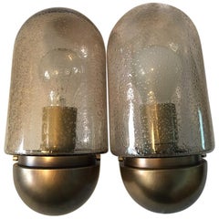 Used Pair of Smoked Air Bubble Glass Limburg Vanity Sconces from 1970s, Germany