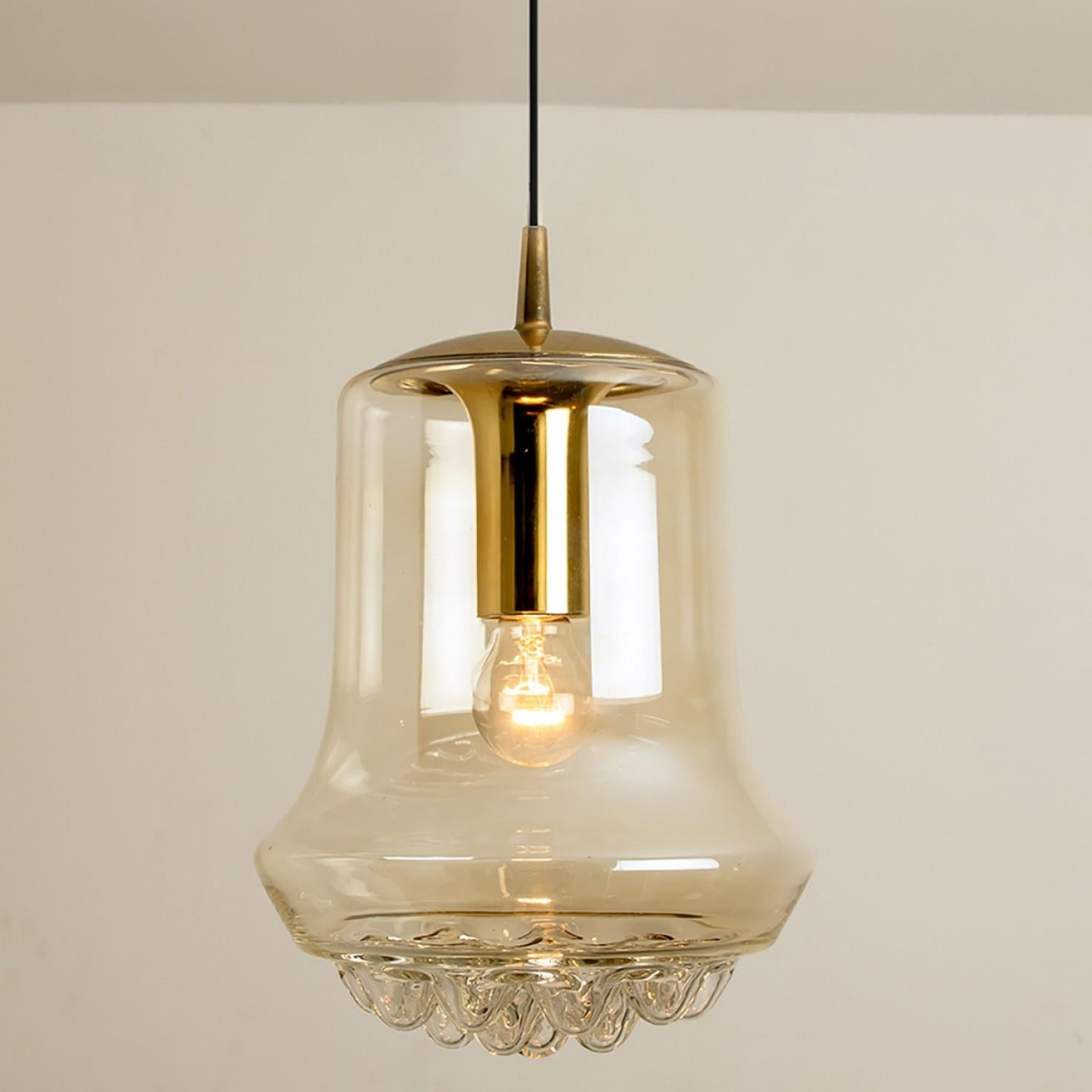 Pair of Smoked Brown Glass and Brass Pendant Lights by Peill and Putzler, 1960s For Sale 3