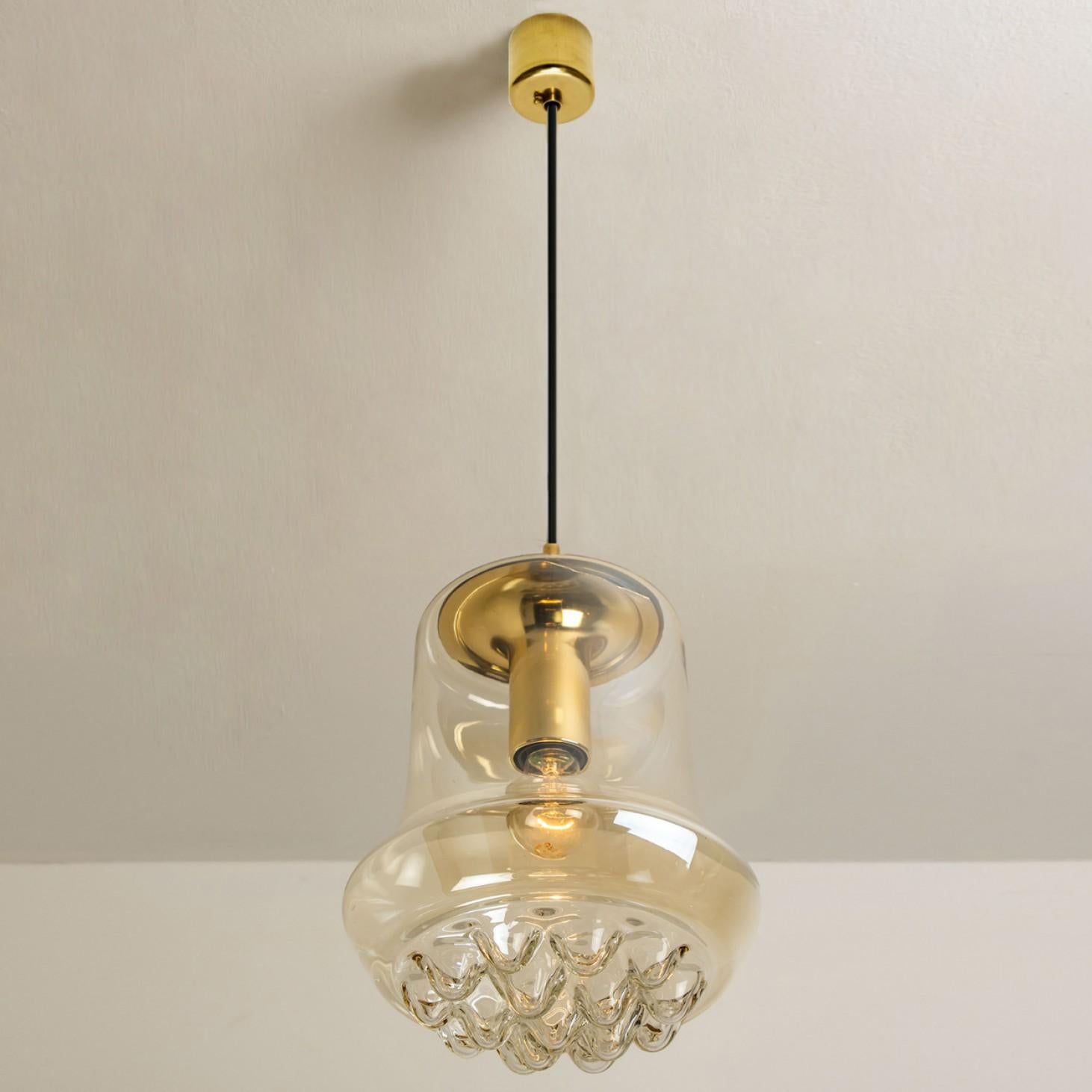 Pair of Smoked Brown Glass and Brass Pendant Lights by Peill and Putzler, 1960s For Sale 4