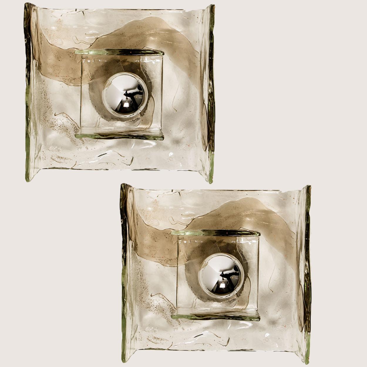 1 der 2 mundgeblasenen Klarschalen /Scheiben aus Rauchglas von Nason im Zustand „Gut“ im Angebot in Rijssen, NL