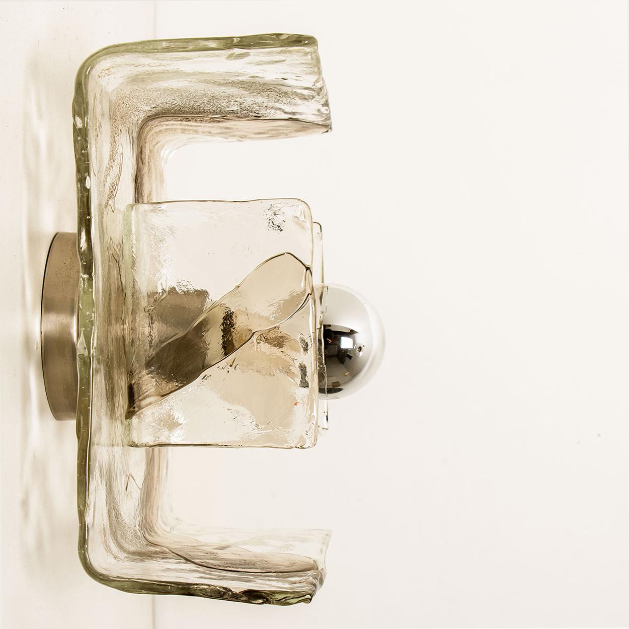 1 of the 2 Pair of Smoked Clear Hand Blown Flushes /Sconces By Nason In Good Condition For Sale In Rijssen, NL