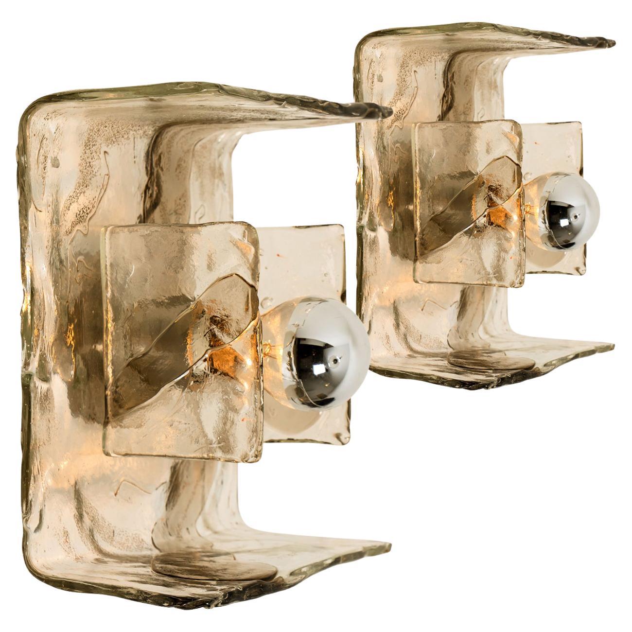 1 of the 2 Pair of Smoked Clear Hand Blown Flushes /Sconces By Nason For Sale
