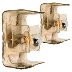 1 of the 2 Pair of Smoked Clear Hand Blown Flushes /Sconces By Nason
