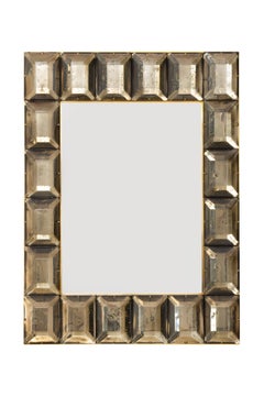 Pair of Smoked Diamond Murano Glass Blocks Mirror, in Stock