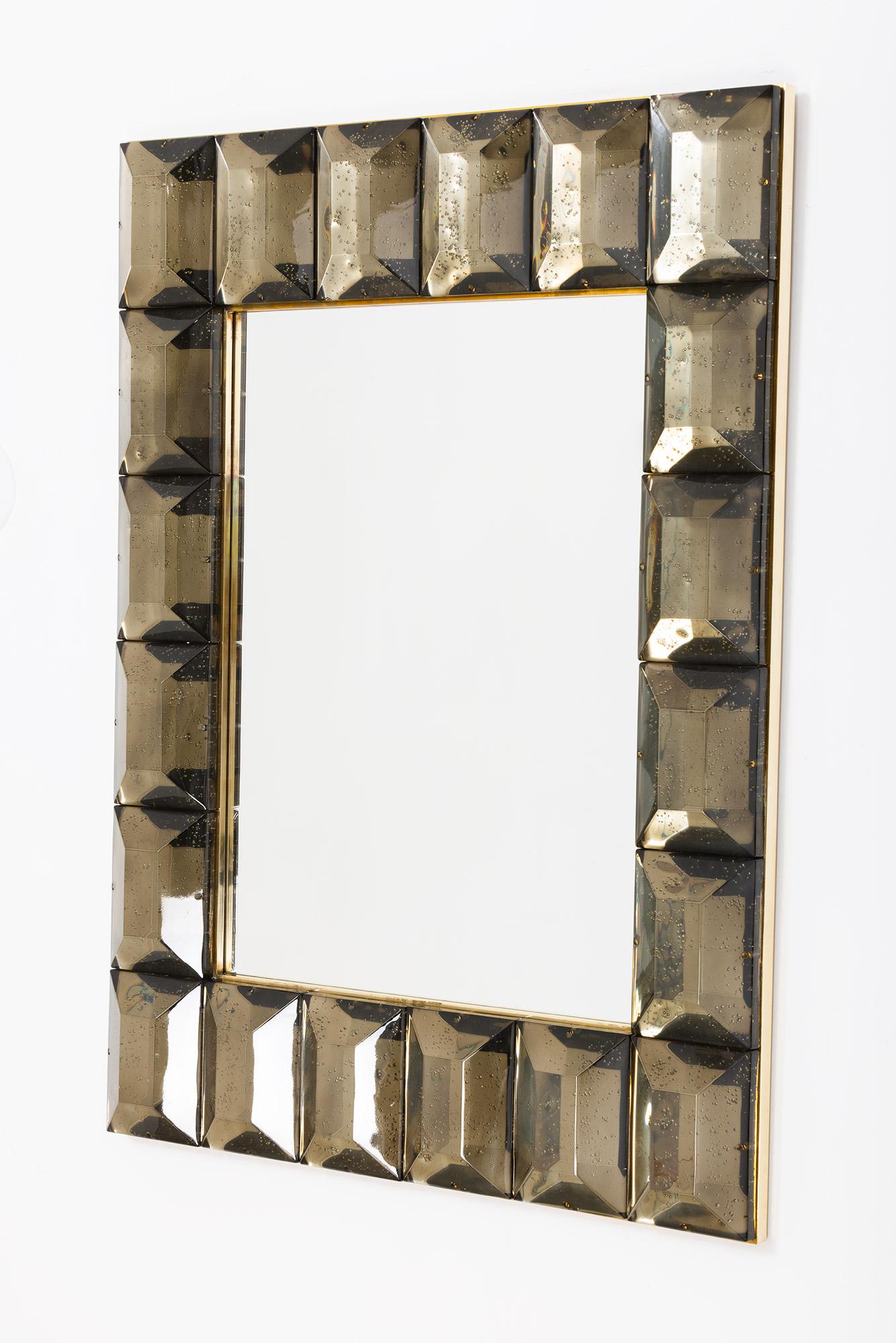 Pair of Smoked Diamond Murano Glass Blocks Mirror, in Stock In New Condition For Sale In Miami, FL