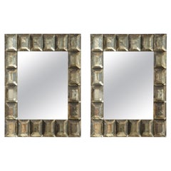 Paire de miroirs en verre de Murano à blocs de diamant fumé, en stock