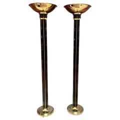 Coppia di lampade da terra in vetro fumé e ottone in stile Art Déco