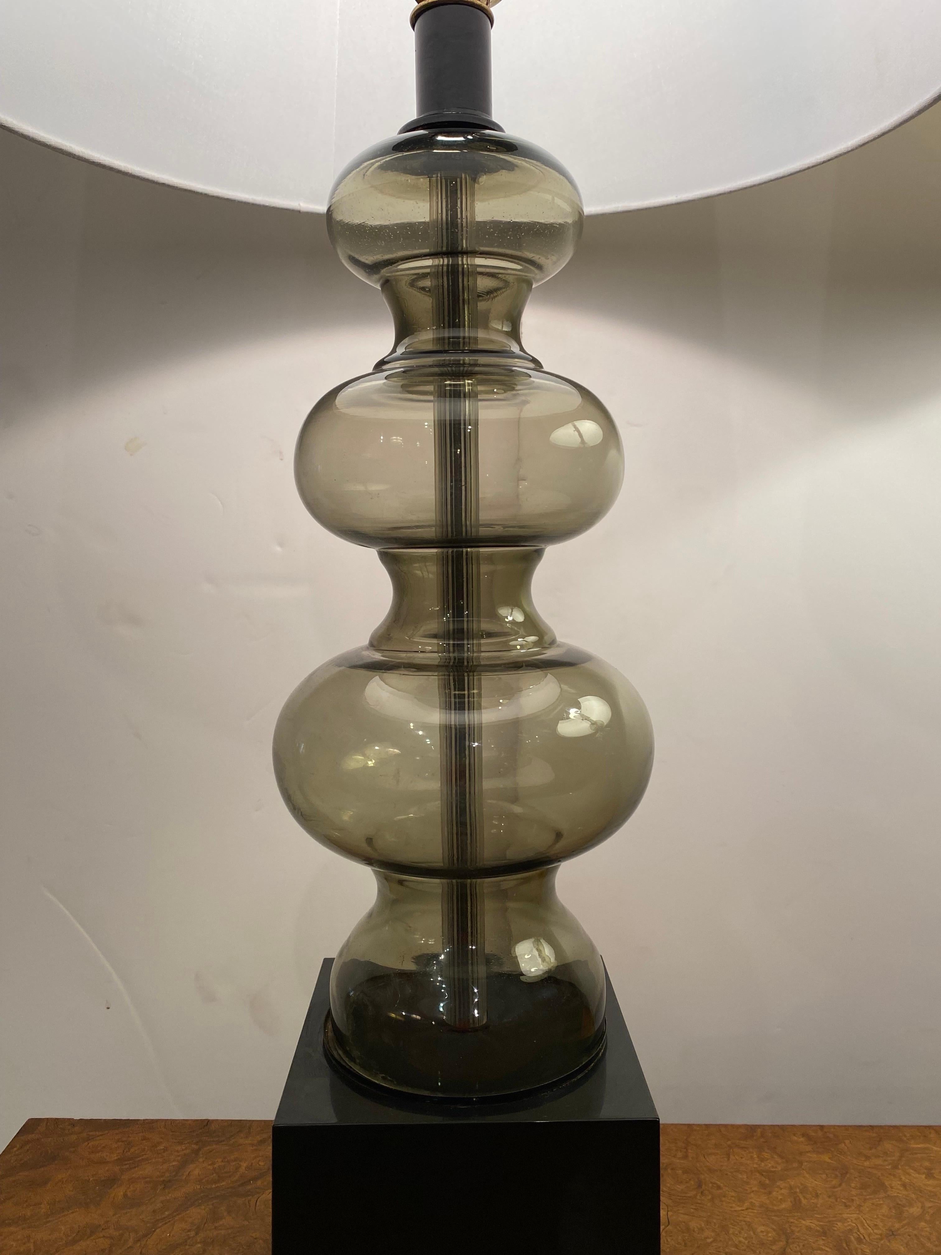 Pair of Smoked Glass and Lucite Table Lamps In Good Condition For Sale In Philadelphia, PA
