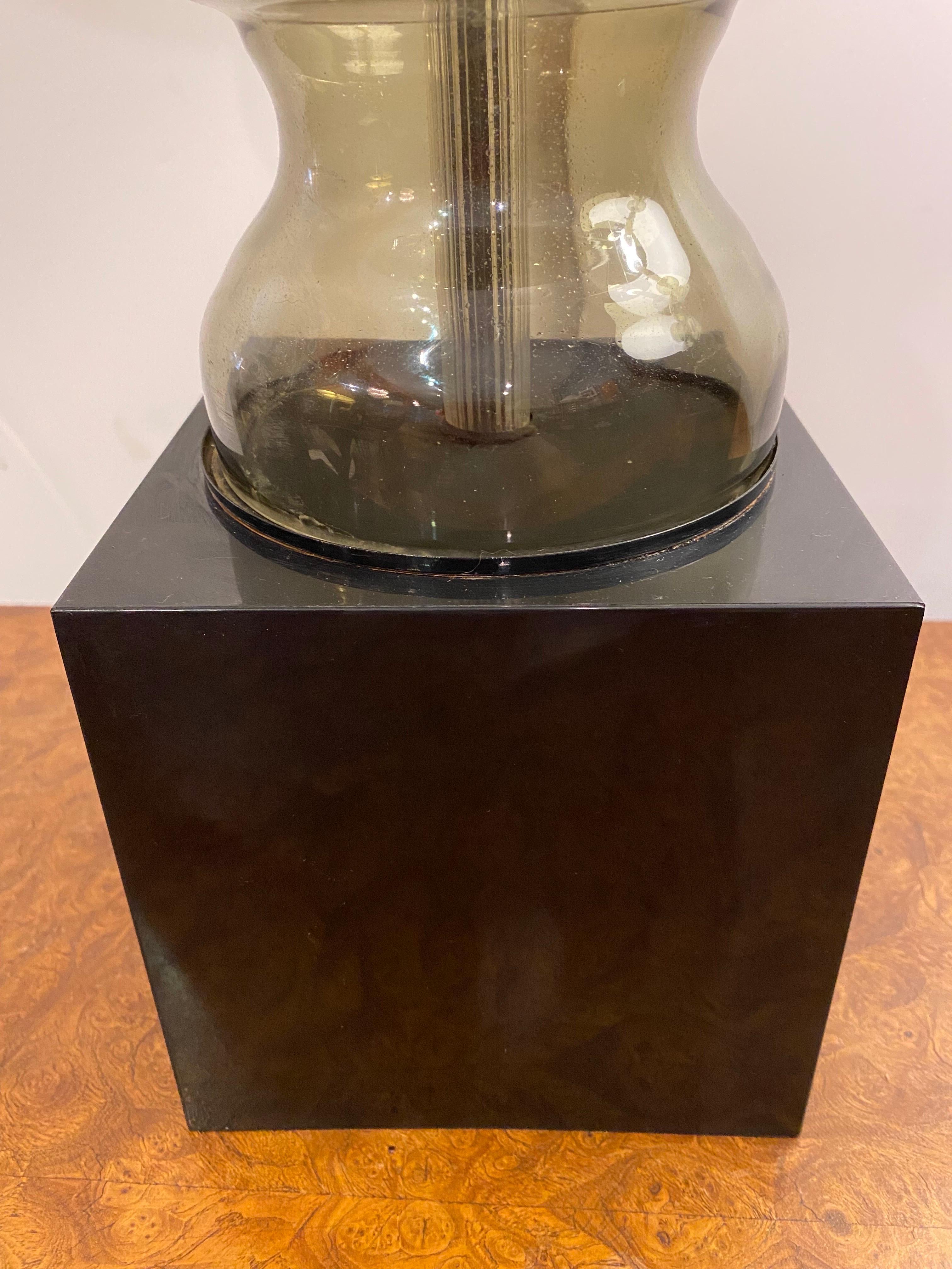 Pair of Smoked Glass and Lucite Table Lamps For Sale 1