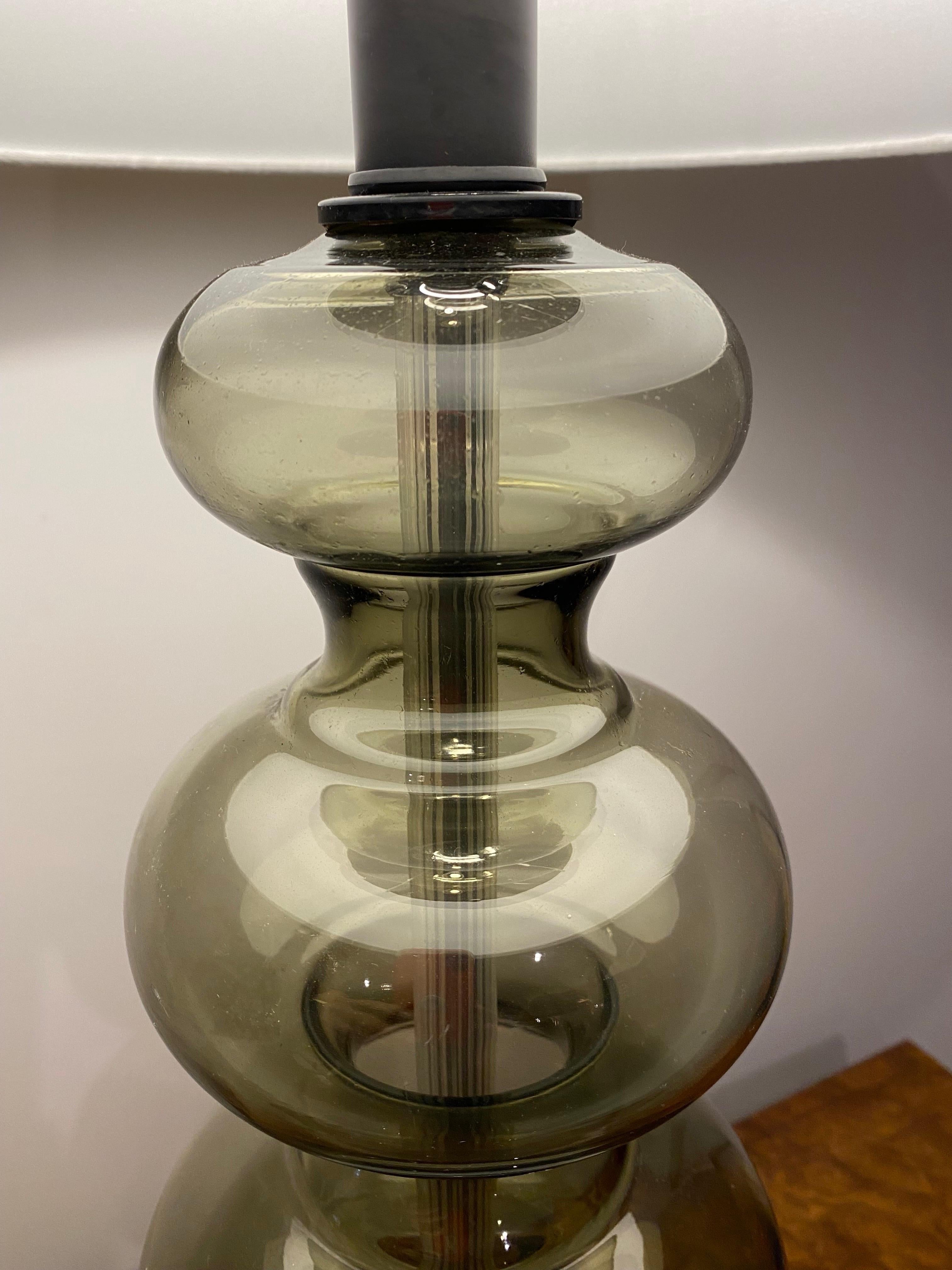 Pair of Smoked Glass and Lucite Table Lamps For Sale 2