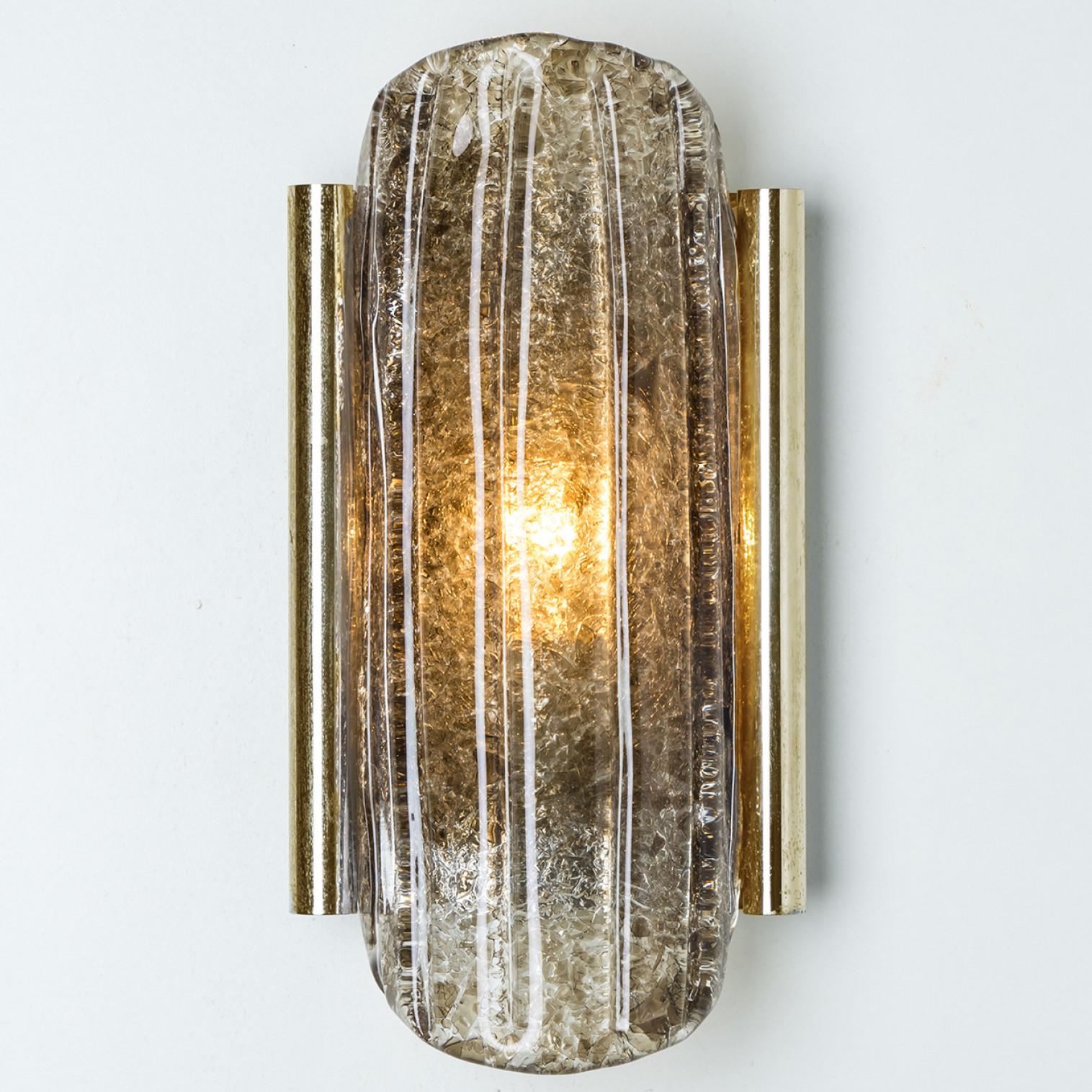 Pair of Smoked Glass Brass Wall Lights by Kaiser Leuchten, 1970s For Sale 3