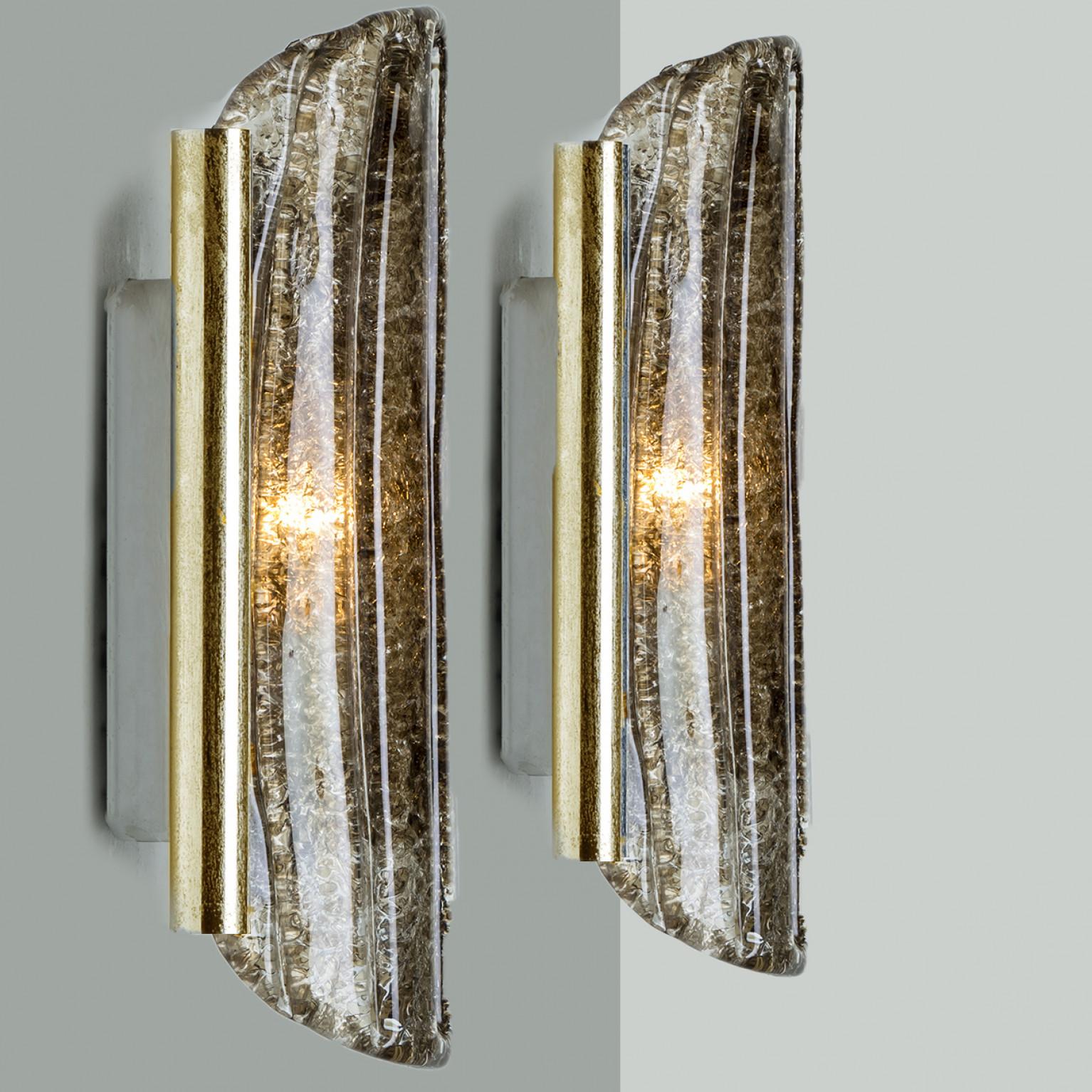 Pair of Smoked Glass Brass Wall Lights by Kaiser Leuchten, 1970s For Sale 5
